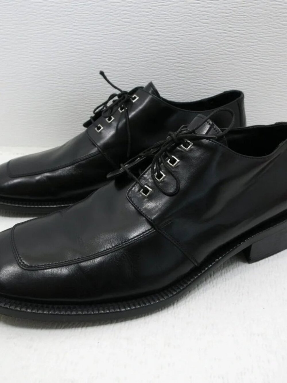 Todd Welsh Black Leather Dress Oxfords Square Eyelets Men's Footwear Italy 10